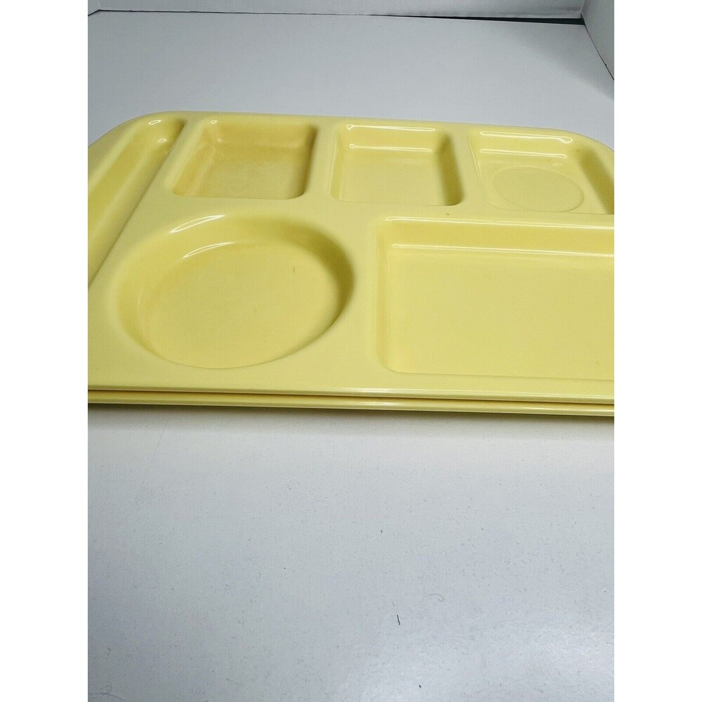 Vintage Yellow Melamine School Cafeteria Lunch Trays Set 2 Multiple Compartment